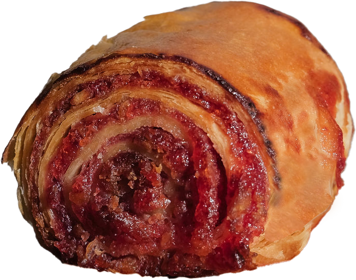 Strawberry rugelach with a red jam spiral